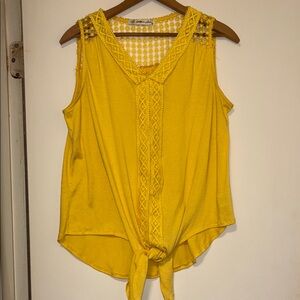 Yellow Sleeveless Top with Lace Detail & Front tie
